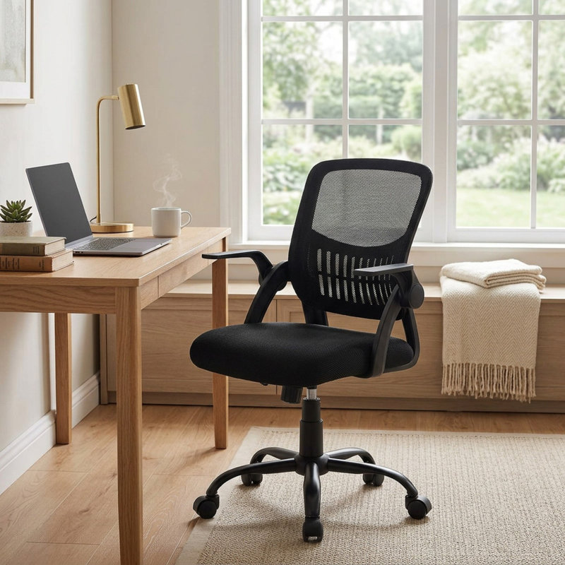 Ergonomic Mesh Task Chair with Flip up Arms, Black, Black