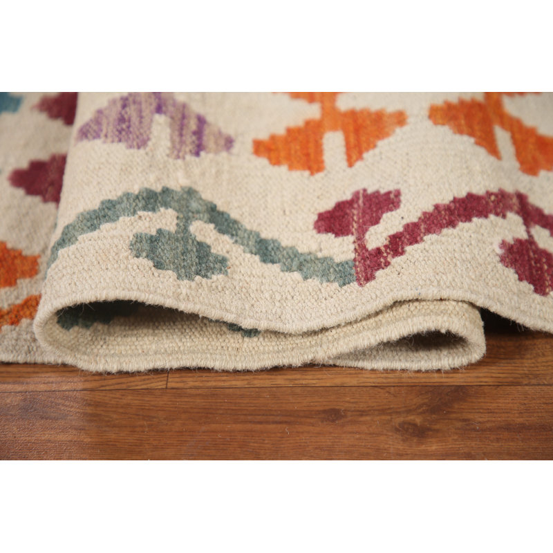 Tapis oriental géométrique en laine Kilim 8 x 11