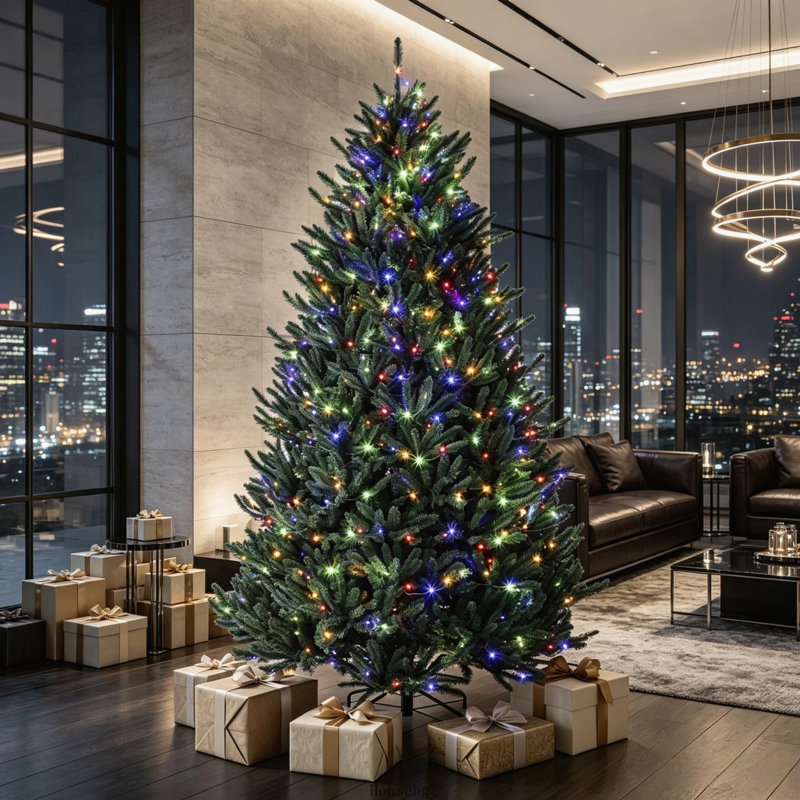 Sapin de Noël en épicéa bleu du Colorado de 1,80 m préilluminé avec lumières DEL blanc chaud et multicolores, 15.35"H