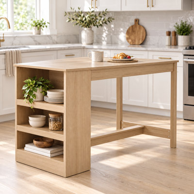 59" Counter Height Bar Table with 3-Tier Side Storage Shelves