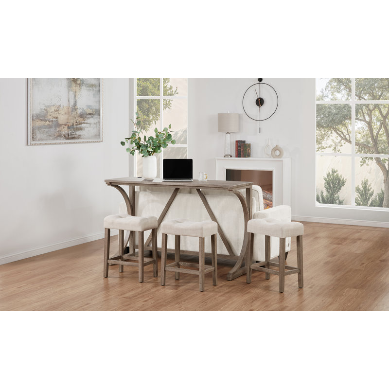 41.5" Wide 3-Piece Modern Counter Height Pub Table Set With USB Port Backless Stools, Cream, Brown