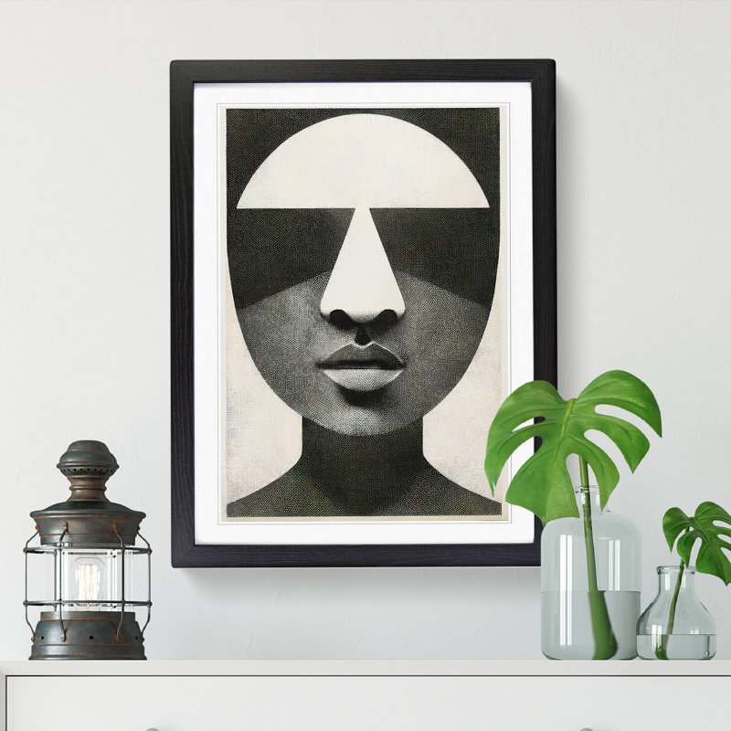 Linslade Halftone Face - Picture Frame Print, Black, 64cm H x 46cm W x 2cm D