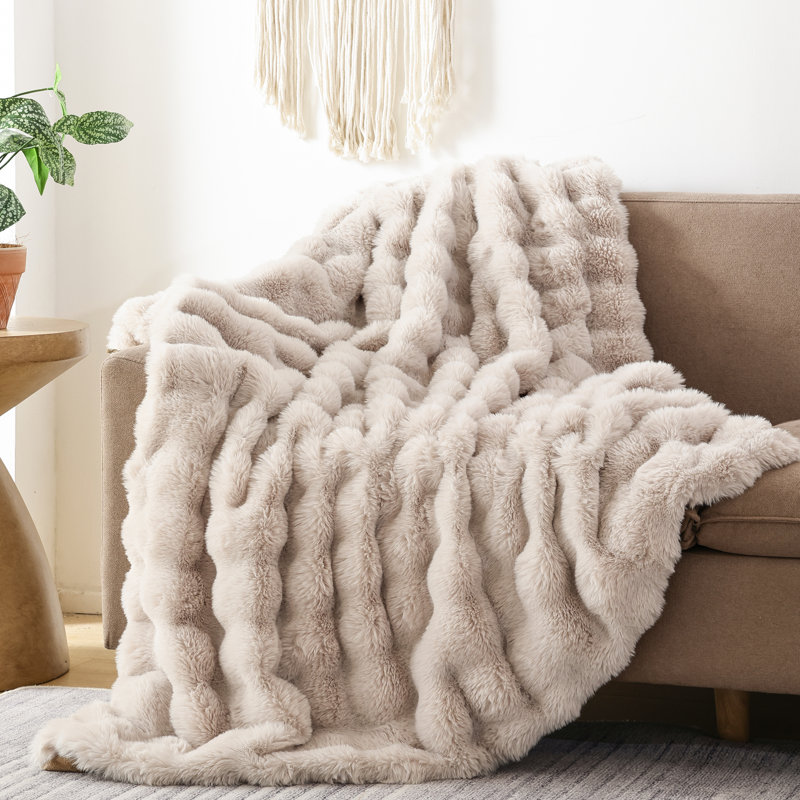 Jeté en fausse fourrure pour canapé - molleton en lin moelleux et moelleux, doudou moelleux moelleux pour canapé et lit, jeté chaud et décontracté 60 po x 80 po
