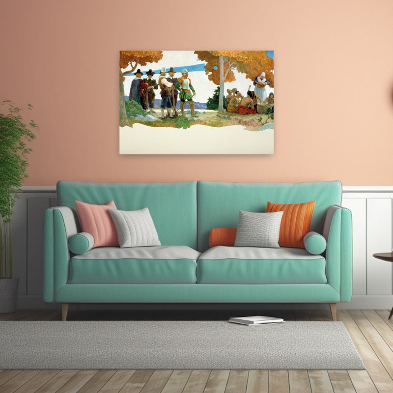 "Thanksgiving with Indians", 1940, impression d'art mural contemporain, H 32 po x l 48 po