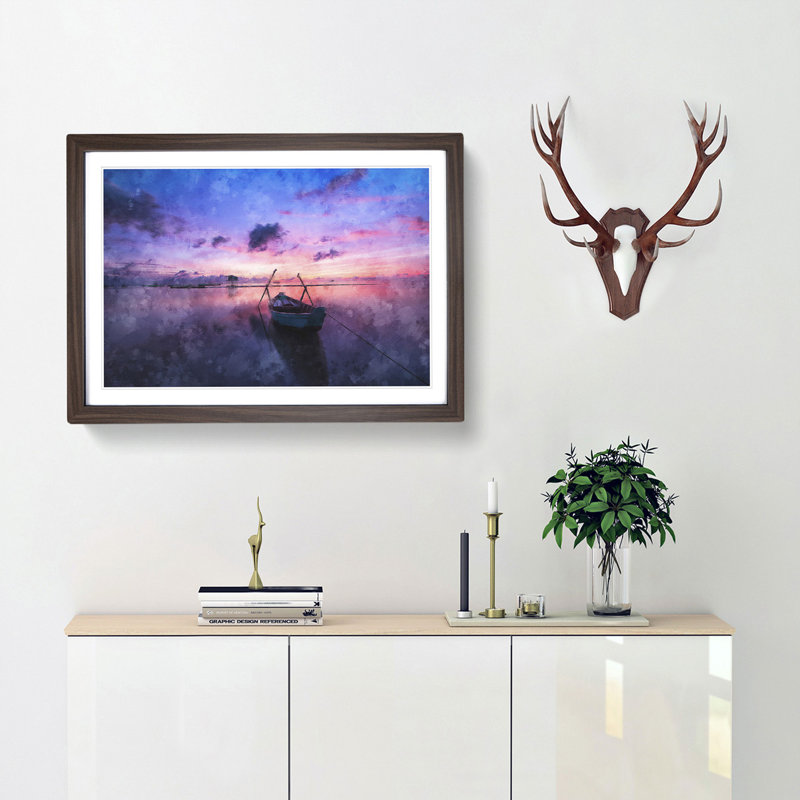 Vacant Rowboat upon the Lake - Picture Frame Painting Print, Walnut Framed, 45cm H x 63cm W x 2cm D