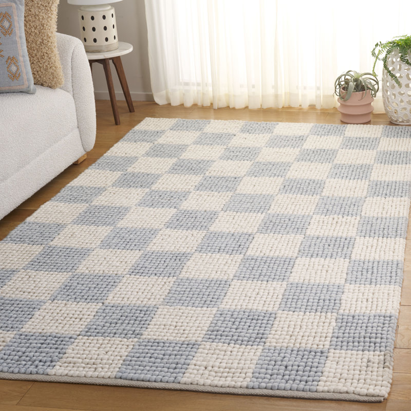 Natura 288 Flatweave Wool/Cotton Checkered Rug in Light Blue/Ivory, Rectangle 6' x 9'