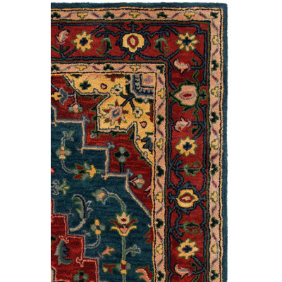 Downe Hand Tufted Wool/Cotton/Latex Oriental Rug in Gold/Blue/Red