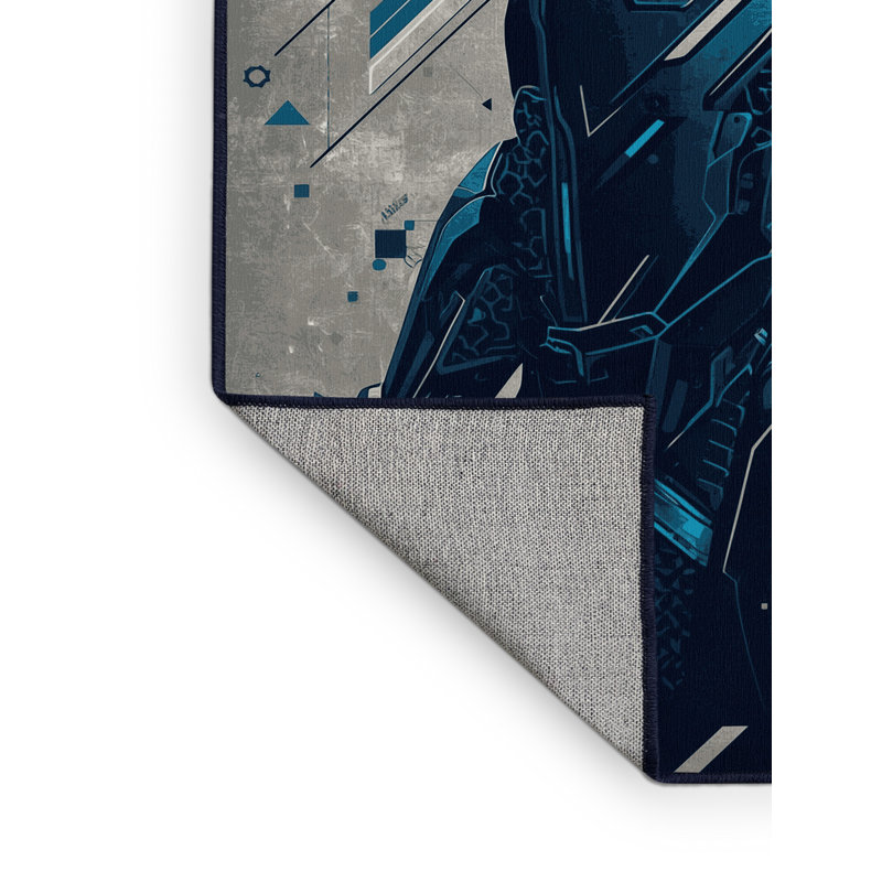 Tapis bleu à motif géométrique moderne et lavable à la machine Bridgewater, 7 x 9