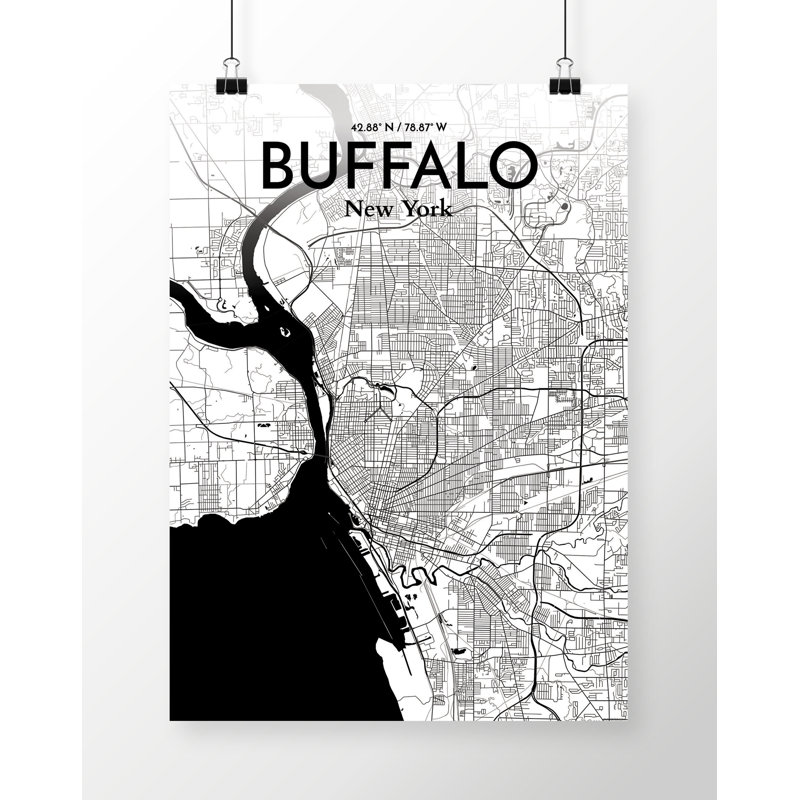 Buffalo City Map - impression d'art graphique, H 36 po x l 24 po