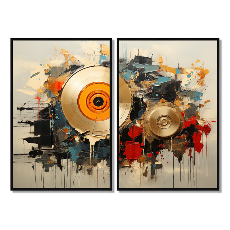 Mélanges de vinyle - 2 grands disques vinyle, art mural, Black, 36" H x 48" W, Impression encadrée flottante