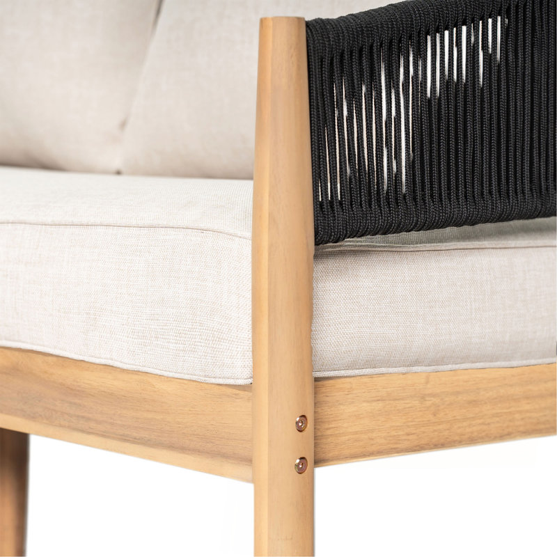 Causeuse d'extérieur en bois d'acacia Verona, bois naturel, coussin beige, Black/Natural
