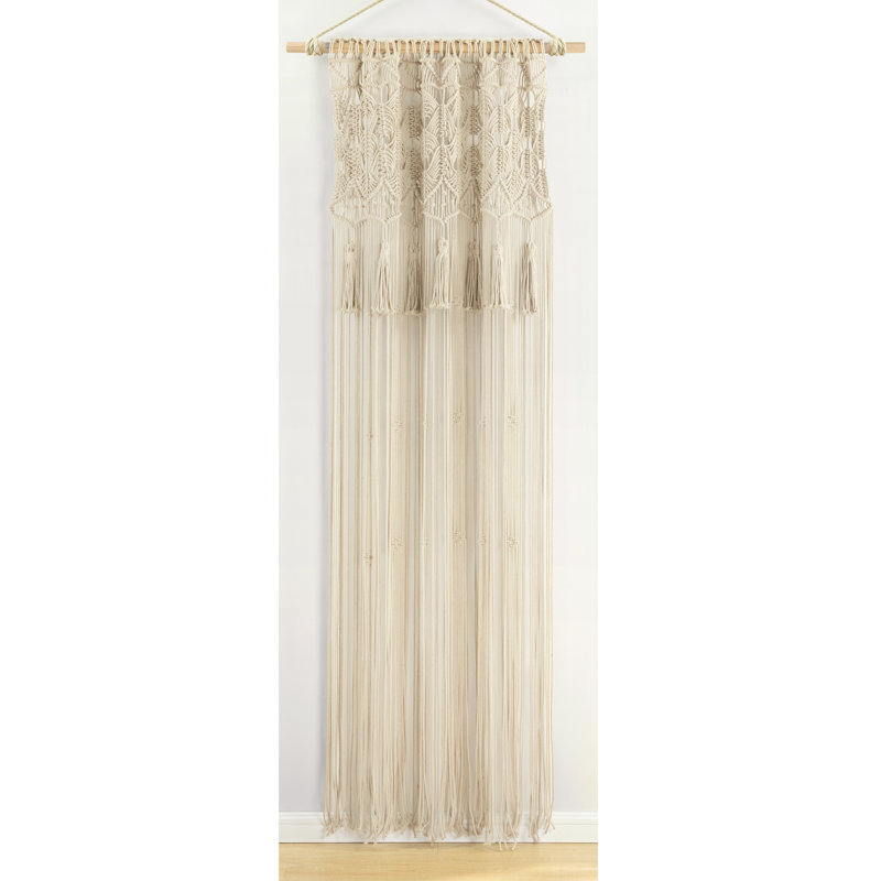 Neutral Cotton Macrame Tassel Light-Filtering Curtain Panel