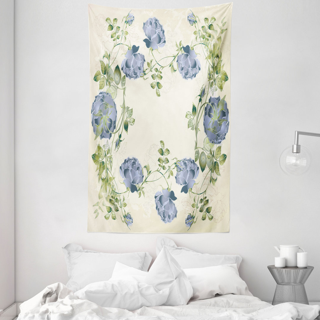 Wandteppich, Vintage Roses Framework, Blau GrÃ¼n Creme