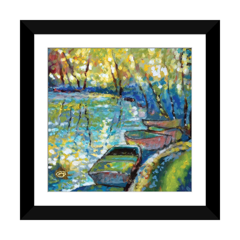 « summer bateau », impression sur toile, H 16 po x l 16 po x P 1 po, Papier d'art encadré noir, Blanc