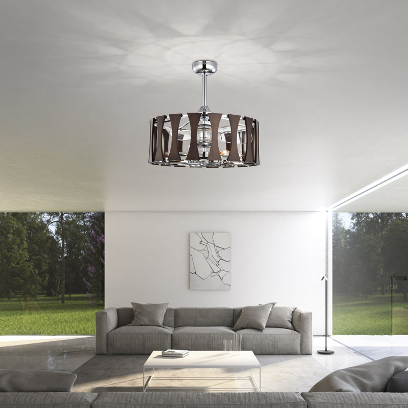 Ventilateur de plafond à cage à 3 pales de 19 po avec télécommande et ensemble d'éclairage inclus