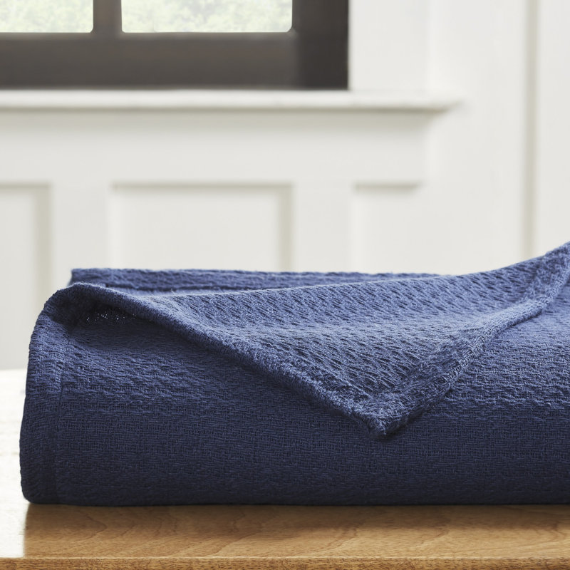 Couverture 100% coton à texture douce toutes saisons Superior, Bleu marine, Simple