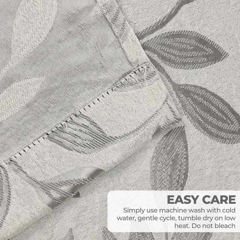  Modern Bohemian Leaves Pattern 100% Polyester Machine Washable Room Darkening Blackout Curtains, 36" W x 84" L, Ivory