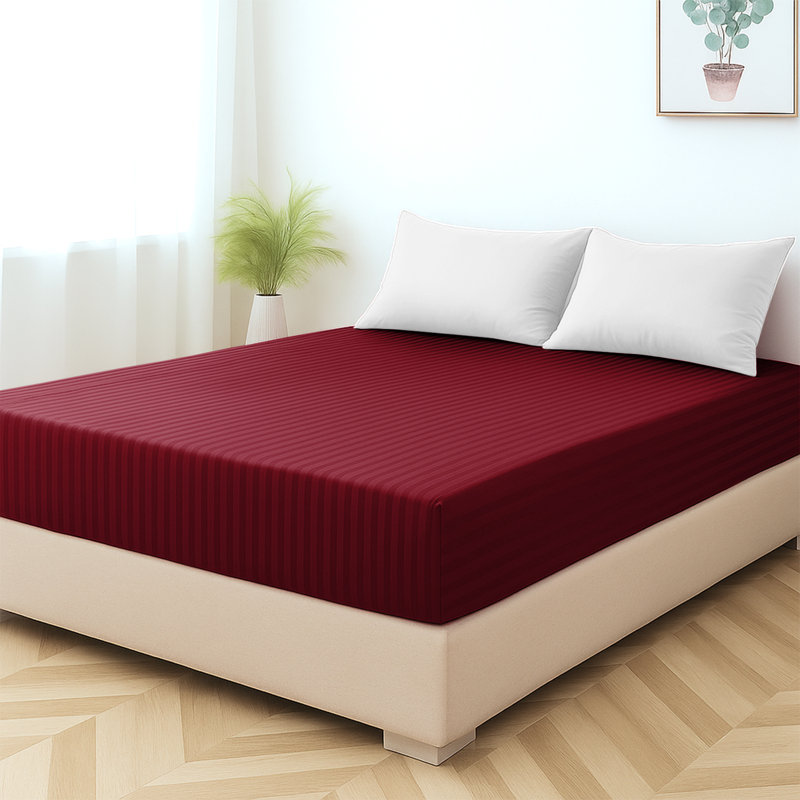Shaneca Microfiber Striped Fitted Sheet - Ultra-Soft, Fade-Resistant, Deep Pocket Fit, Single (3'), Burgundy