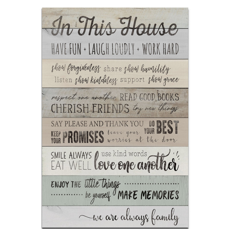 «In this house», reproduction d'art textuel sur toile, H 48 po x l 32 po x P 1,5 po, Toile tendue