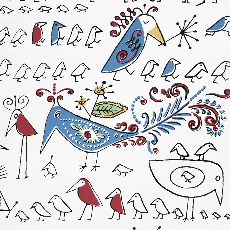 Aviary Wallpaper, Black/Blue/Red
