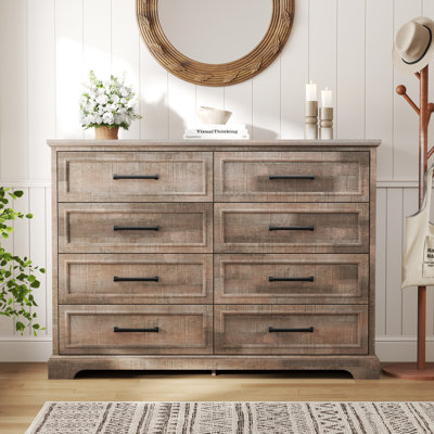 Farmhouse 8 Drawers Dresser Chests For Bedroom,52" Wide Wood Rustic Chest Of Drawers With Metal Handle,natural Texture by Latitude Run