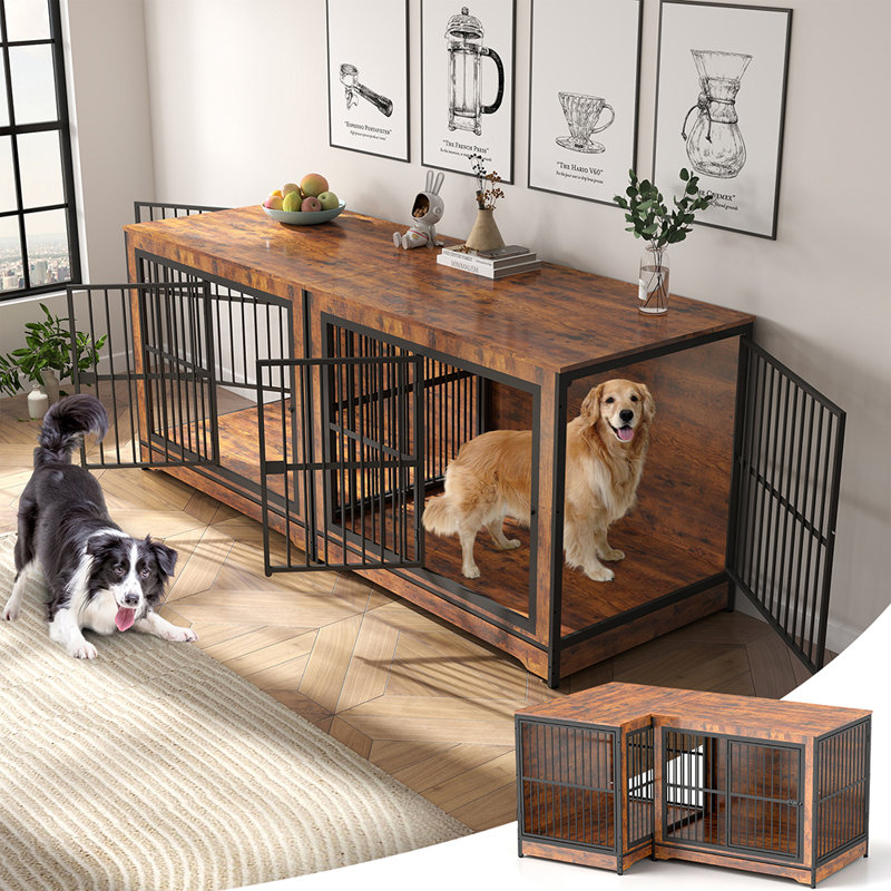 Caisse rustique pour chien 86 po Rustic Brown