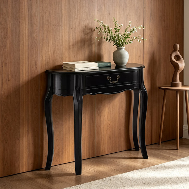 Console rétro en bois massif noir, 35.43, Noir
