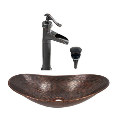 18" Oval Copper Vessel Sink, 13" Faucet & Drain Included