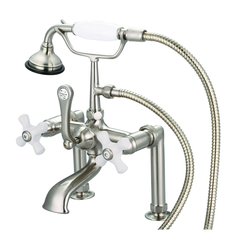 Stonington Deck Tub Spout, Porcelain Cross Handles, Chrome