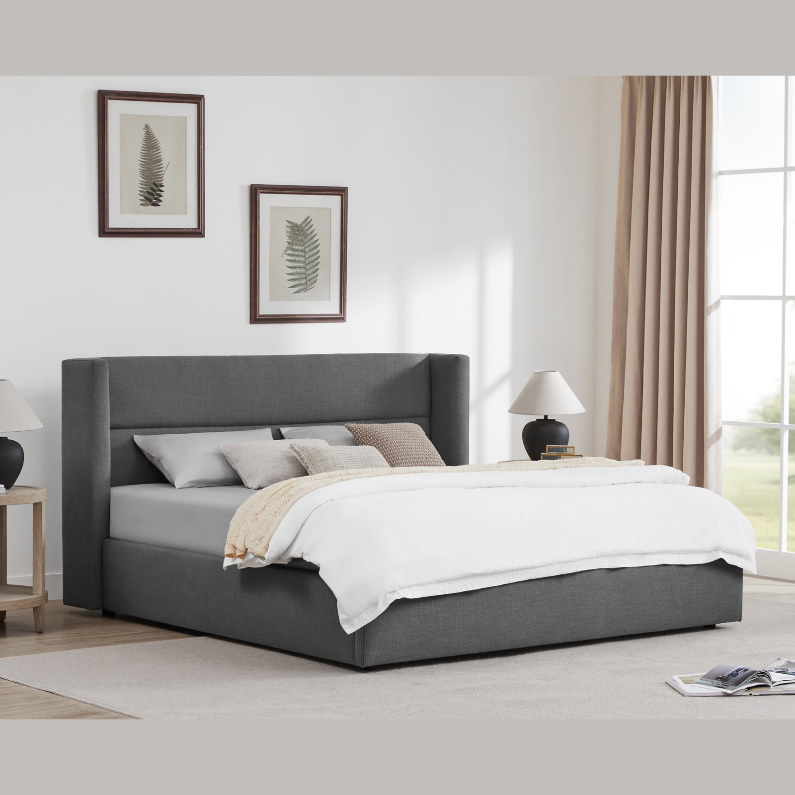 Jayla Platform Bed, King, Effie Smoke Performance Linen