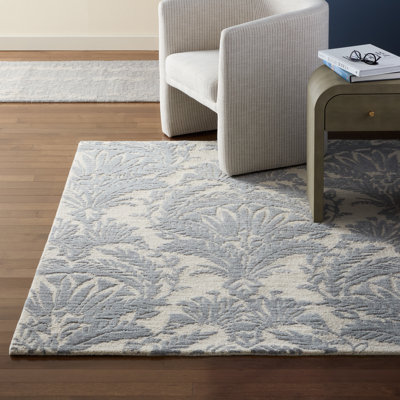 NICOLE MILLER NEW YORK Mod Damask Chambray Handcrafted Wool Area Rug Grey