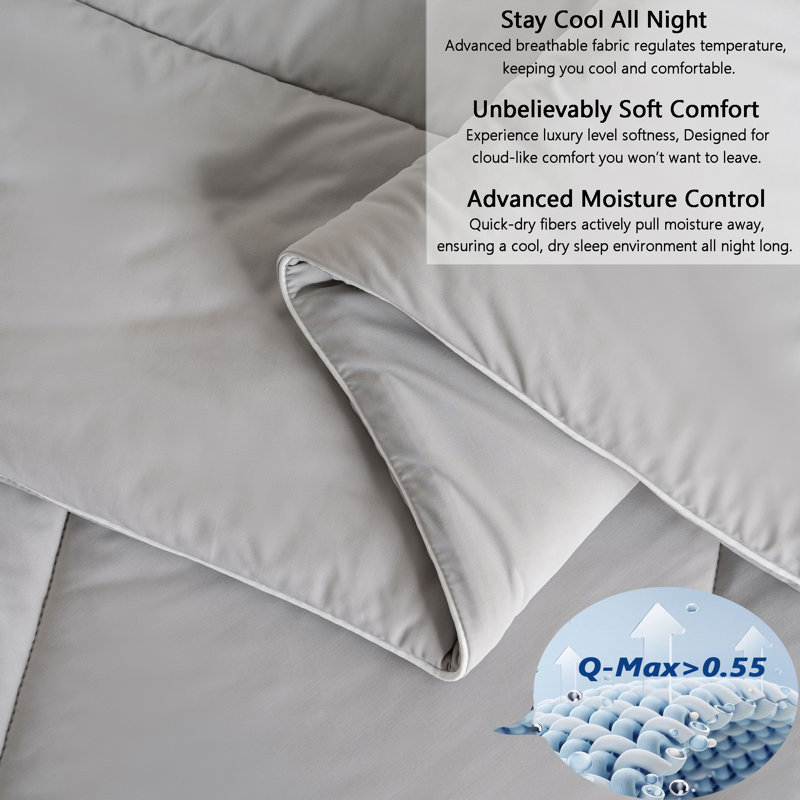 Double Sided Cooling Comforter For Hot Sleepers, King, Light Gray