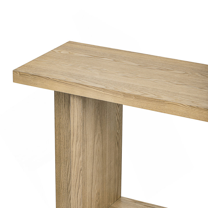 60-Inch Minimalist Console Table With Ash Veneer, T-Shaped Legs, Large Display Top, Bottom Shelf, And 120Lbs Capacity For Entryway Or Living Room.