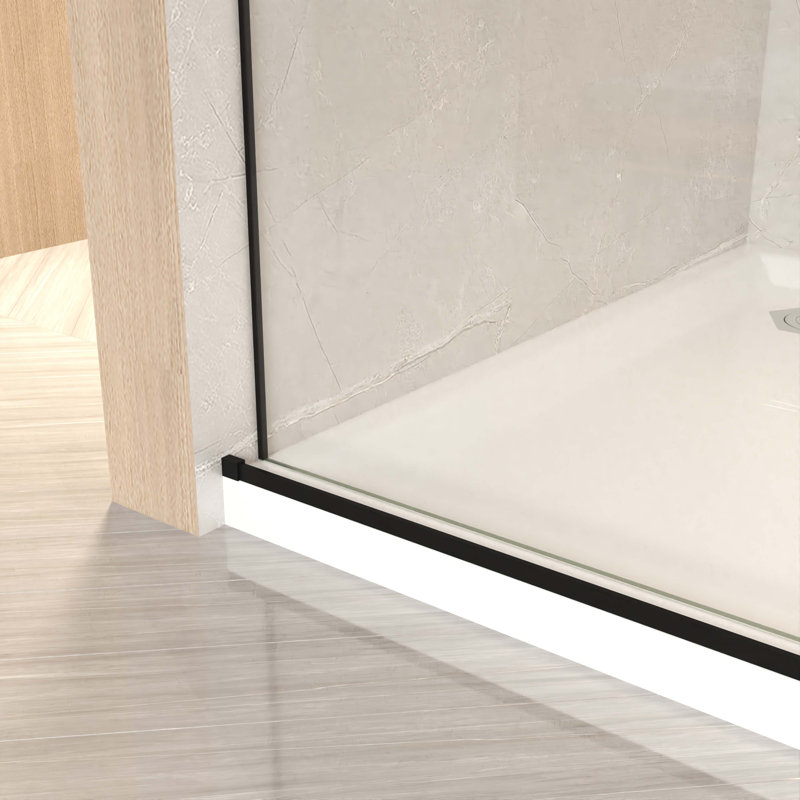56-60" X 76" H Frameless Sliding  Shower Door, 5/16" (8Mm) Clear Tempered Glass, Stainless Steel Frame, Matte Black