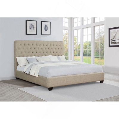 Copper Oatmeal Upholstered Eastern King Panel Bed