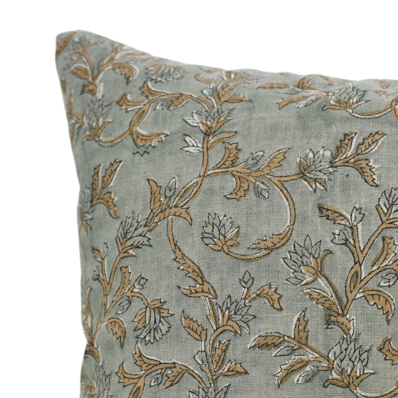 Housse de coussin en lin pur Fabcline, imprimé en bloc, 16"H x 16"W, Square, Bleu
