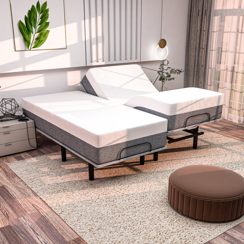 Renanim SerenityFlex Adjustable Bed with 12" Memory Foam Mattress, Massage, USB, Remote & App, Split King