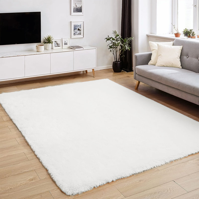 Super Soft Shaggy Area Rug, White, Rectangle 80 x 150 cm