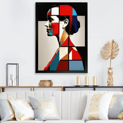 Profil cubiste en rouge et bleu sur toile