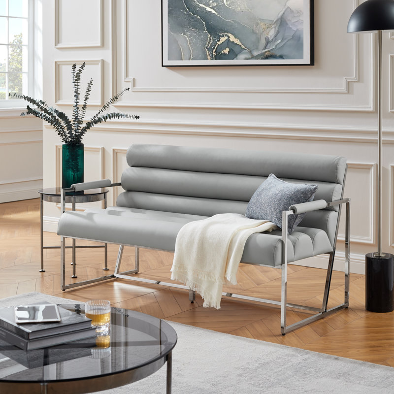 Canapé Khole, Chrome, Similicuir gris