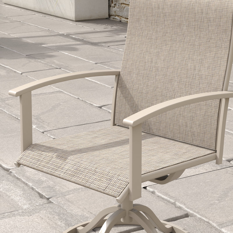 4-Person Round Patio Dining Set With Swivel Chairs, Beige/Gray Woodlike