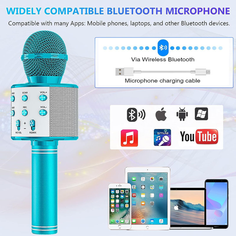Bluetooth Karaoke Microphone , Blue