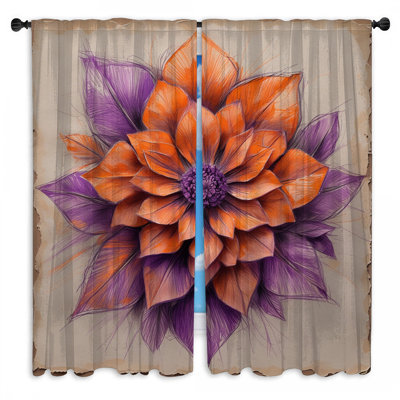 Orange  Dahlia Window Curtains Flower Sheer & Room Darkening - 2 Panels