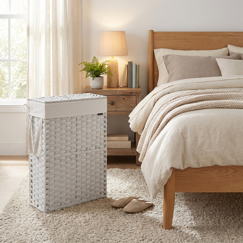 Laundry Basket With Lid And Handles, White