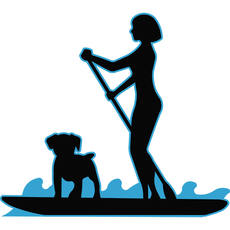 Paddleboard surf avec chien debout en carton