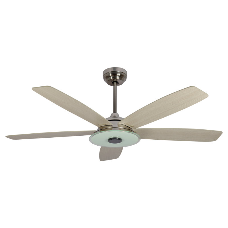56"  5 - Blade LED Smart Standard Ceiling Fan with Remote Control and Light Kit, Silver With Silver Blades