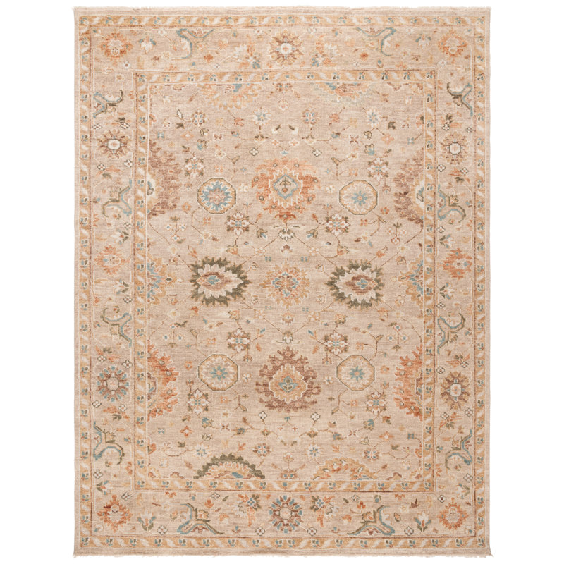 Laine nouée à la main Samarkand 133; Tapis oriental en coton, Rectangle 8 pi x 10 pi