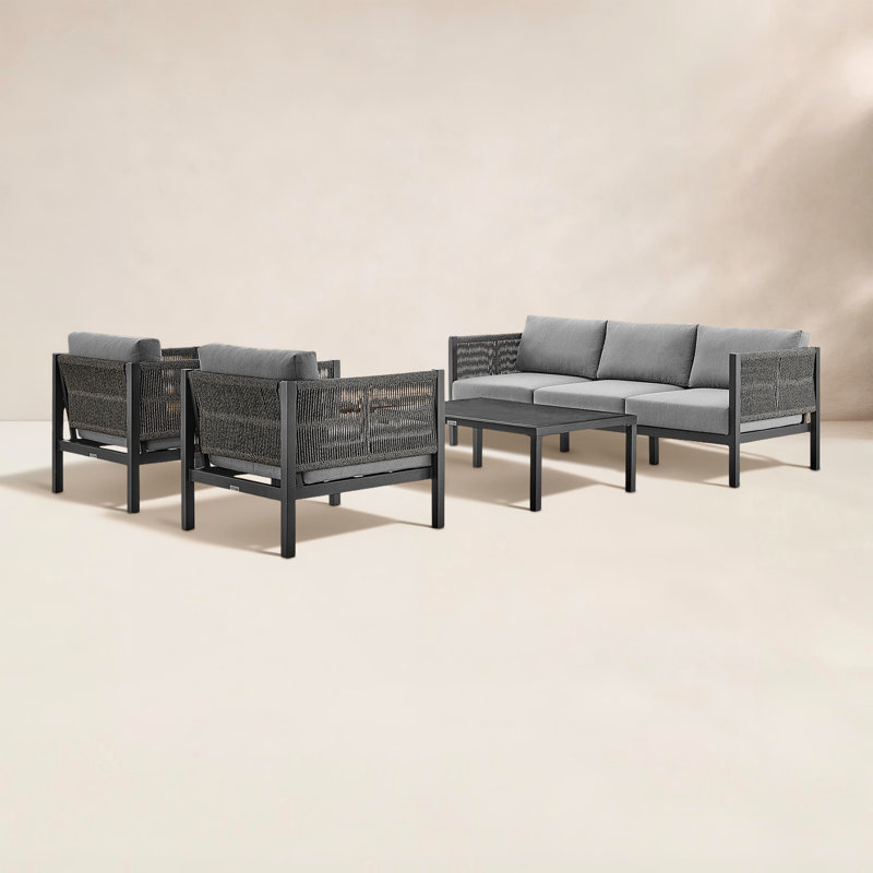 Ensemble de meubles de patio 4 pièces en aluminium, Noir