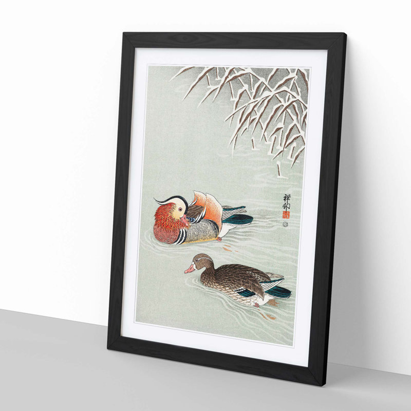 Mandarin Ducks by Ohara Koson - Picture Frame Painting Print on MDF, 91cm H x 60cm W x 2cm D, Black