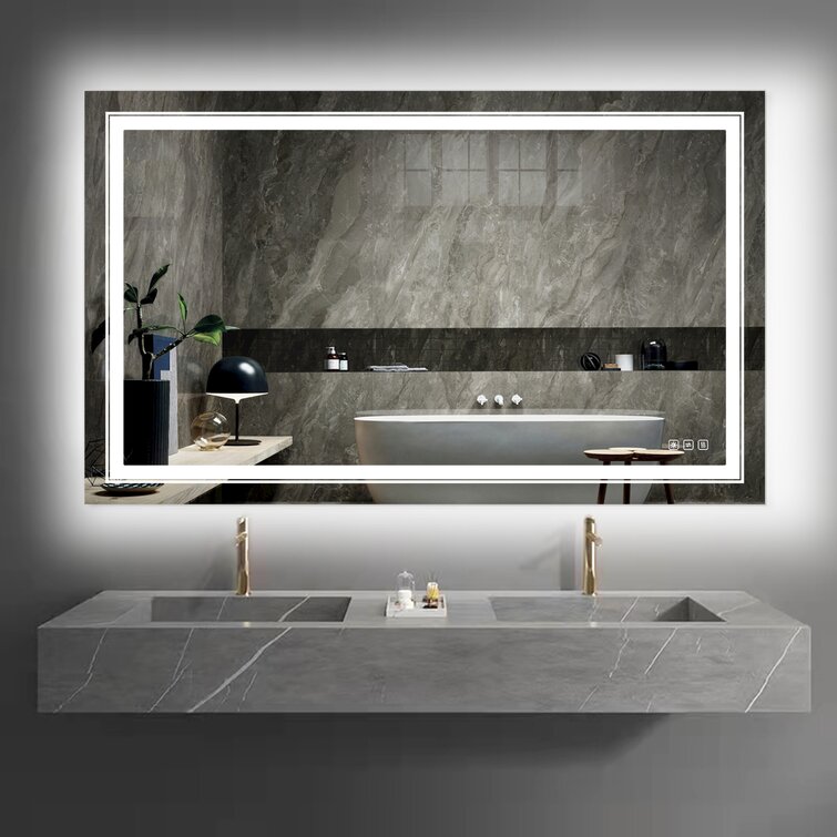 Latitude Run® LED Bathroom Mirror with Silver Frame, Shatterproof,  Bluetooth, Dimmable-3 Color Temperatures, Anti fog & Reviews